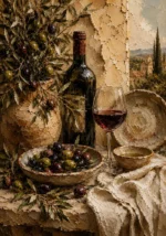 Olive, Burgundy & Sage Harvest Wine Olive Kitchen Wall Art Canvas Print