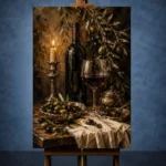 Deep Burgundy & Antique Gold Candlelit Wine Olive Kitchen Wall Art Canvas Print - Image 2