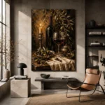 Deep Burgundy & Antique Gold Candlelit Wine Olive Kitchen Wall Art Canvas Print - Image 3