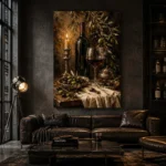 Deep Burgundy & Antique Gold Candlelit Wine Olive Kitchen Wall Art Canvas Print - Image 4