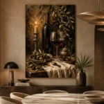 Deep Burgundy & Antique Gold Candlelit Wine Olive Kitchen Wall Art Canvas Print - Image 5