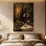 Deep Burgundy & Antique Gold Candlelit Wine Olive Kitchen Wall Art Canvas Print - Image 6