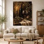 Deep Burgundy & Antique Gold Candlelit Wine Olive Kitchen Wall Art Canvas Print - Image 7