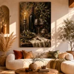 Deep Burgundy & Antique Gold Candlelit Wine Olive Kitchen Wall Art Canvas Print - Image 8