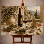 Olive green and burgundy Wine & Olive Wall Art print for elegant interiors. No text or watermarks in design.