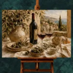 Olive Green & Burgundy Sunlit Wine Olive Kitchen Wall Art Canvas Print - Image 2