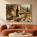 Olive Green & Burgundy Sunlit Wine Olive Kitchen Wall Art Canvas Print - Image 3