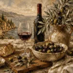 Olive, Burgundy & Sage Aperitivo Wine Olive Kitchen Wall Art Canvas Print