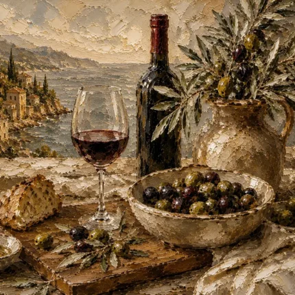 Olive, Burgundy & Sage Aperitivo Wine Olive Kitchen Wall Art Canvas Print