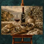 Olive, Burgundy & Sage Aperitivo Wine Olive Kitchen Wall Art Canvas Print - Image 2