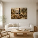 Olive, Burgundy & Sage Aperitivo Wine Olive Kitchen Wall Art Canvas Print styled in a refined neutral interior