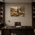 Olive, Burgundy & Sage Aperitivo Wine Olive Kitchen Wall Art Canvas Print displayed in a contemporary gallery-inspired room