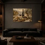 Olive, Burgundy & Sage Aperitivo Wine Olive Kitchen Wall Art Canvas Print shown in a warm modern interior