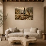 Olive, Burgundy & Sage Aperitivo Wine Olive Kitchen Wall Art Canvas Print presented in a sophisticated home setting