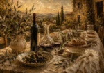 Deep Burgundy & Olive Green Countryside Wine Olive Kitchen Wall Art Canvas Print