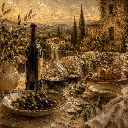 Deep Burgundy & Olive Green Countryside Wine Olive Kitchen Wall Art Canvas Print