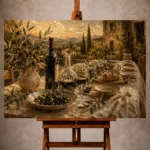 Deep burgundy and olive green Wine & Olive Wall Art print for elegant interiors. No text or watermarks in design.