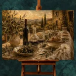 Deep Burgundy & Olive Green Countryside Wine Olive Kitchen Wall Art Canvas Print - Image 2