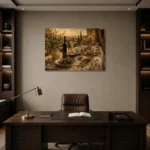 Deep Burgundy & Olive Green Countryside Wine Olive Kitchen Wall Art Canvas Print displayed in a contemporary gallery-inspired room