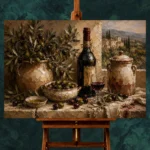 Olive Green & Burgundy Stone Counter Wine Olive Kitchen Wall Art Canvas Print - Image 2