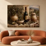 Olive Green & Burgundy Stone Counter Wine Olive Kitchen Wall Art Canvas Print - Image 3