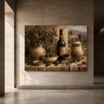 Olive Green & Burgundy Stone Counter Wine Olive Kitchen Wall Art Canvas Print - Image 5