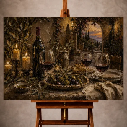 Burgundy, olive, and antique gold Wine & Olive Wall Art print for elegant interiors. No text or watermarks in design.