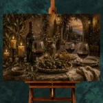 Burgundy, Olive & Antique Gold Supper Wine Olive Kitchen Wall Art Canvas Print - Image 2