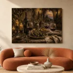 Burgundy, Olive & Antique Gold Supper Wine Olive Kitchen Wall Art Canvas Print - Image 3