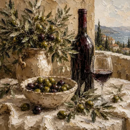 Olive Green & Burgundy Square Wine Olive Kitchen Wall Art Canvas Print