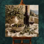 Olive Green & Burgundy Square Wine Olive Kitchen Wall Art Canvas Print - Image 2