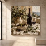 Olive Green & Burgundy Square Wine Olive Kitchen Wall Art Canvas Print - Image 3