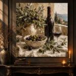 Olive Green & Burgundy Square Wine Olive Kitchen Wall Art Canvas Print - Image 4