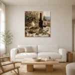 Olive Green & Burgundy Square Wine Olive Kitchen Wall Art Canvas Print styled in a refined neutral interior