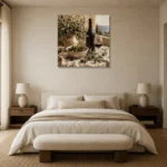 Olive Green & Burgundy Square Wine Olive Kitchen Wall Art Canvas Print showcased in an elegant minimalist interior