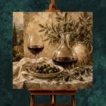 Deep Burgundy & Muted Beige Square Wine Olive Kitchen Wall Art Canvas Print - Image 2