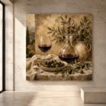 Deep Burgundy & Muted Beige Square Wine Olive Kitchen Wall Art Canvas Print - Image 3