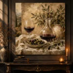 Deep Burgundy & Muted Beige Square Wine Olive Kitchen Wall Art Canvas Print - Image 4