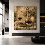 Deep Burgundy & Muted Beige Square Wine Olive Kitchen Wall Art Canvas Print - Image 5