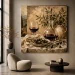 Deep Burgundy & Muted Beige Square Wine Olive Kitchen Wall Art Canvas Print - Image 6