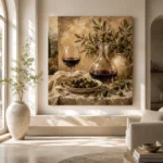Deep Burgundy & Muted Beige Square Wine Olive Kitchen Wall Art Canvas Print - Image 8