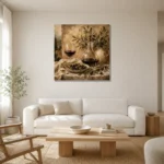 Deep Burgundy & Muted Beige Square Wine Olive Kitchen Wall Art Canvas Print styled in a refined neutral interior