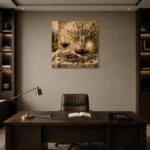 Deep Burgundy & Muted Beige Square Wine Olive Kitchen Wall Art Canvas Print displayed in a contemporary gallery-inspired room