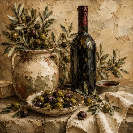 Olive Green, Burgundy & Sage Artisan Wine Olive Kitchen Wall Art Canvas Print