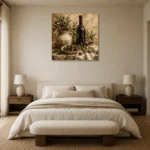 Olive Green, Burgundy & Sage Artisan Wine Olive Kitchen Wall Art Canvas Print showcased in an elegant minimalist interior