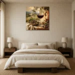 Olive, Burgundy & Terracotta Vineyard Wine Olive Kitchen Wall Art Canvas Print showcased in an elegant minimalist interior