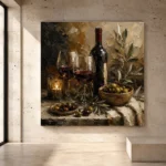 Burgundy, Olive Green & Antique Gold Candlelit Wine Olive Kitchen Wall Art Canvas Print - Image 3