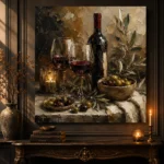 Burgundy, Olive Green & Antique Gold Candlelit Wine Olive Kitchen Wall Art Canvas Print - Image 4