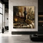 Burgundy, Olive Green & Antique Gold Candlelit Wine Olive Kitchen Wall Art Canvas Print - Image 5