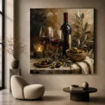 Burgundy, Olive Green & Antique Gold Candlelit Wine Olive Kitchen Wall Art Canvas Print - Image 6